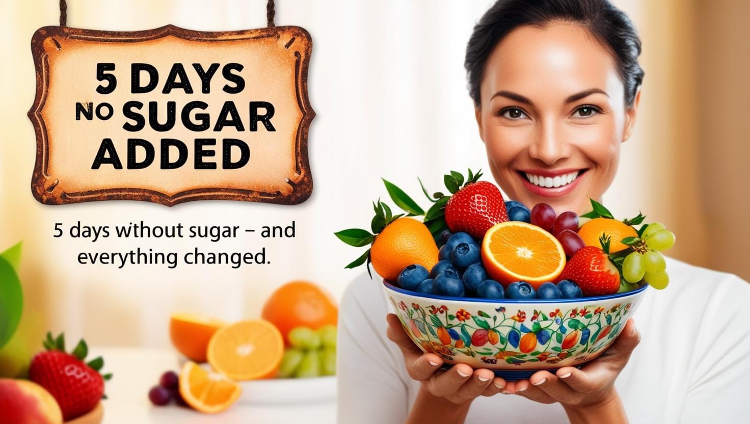 Happy woman enjoying natural sugar from fruits